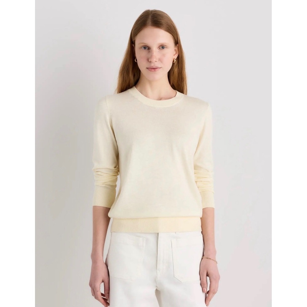 Quince Lightweight Cotton Cashmere Crew Sweater Pale Custard Yellow M NEW